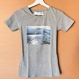 ZARA Collection BNWT Grey Silkscreened Tee with crystal embelishments Size Small